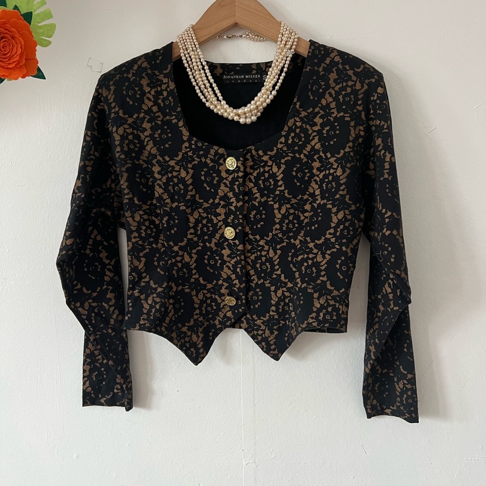 VTG 90s MINT Jonathan Miller London navy caramel suit leopard S/M matching set - Picture 2 of 16